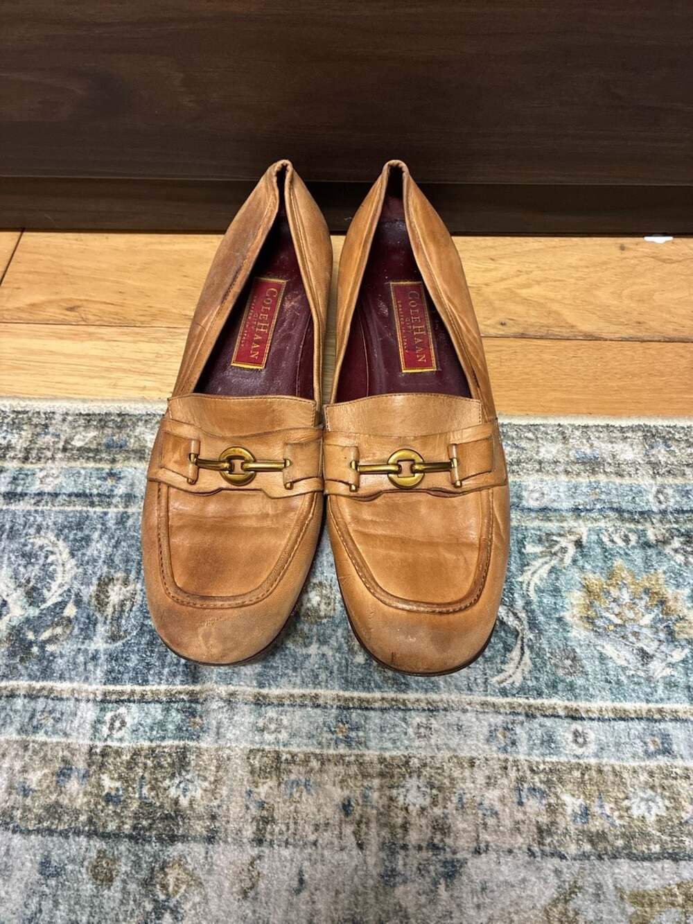 Cole Haan Vintage 1990s City Wedge Loafers Size 9 B Tan Leather